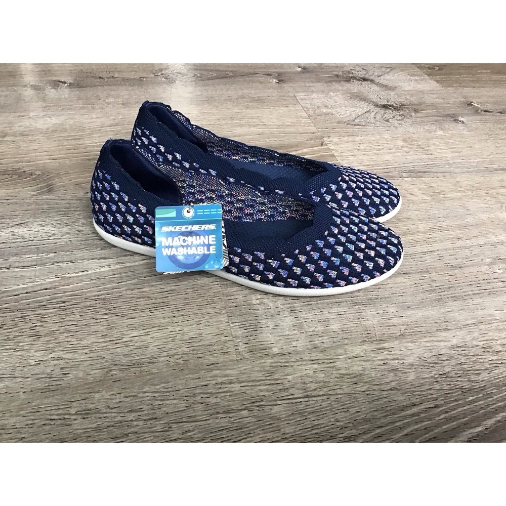 NEW Skechers Womens 8 Cleo Casual Slip On Ballet Flats 158451 Blue Fabric Shoes